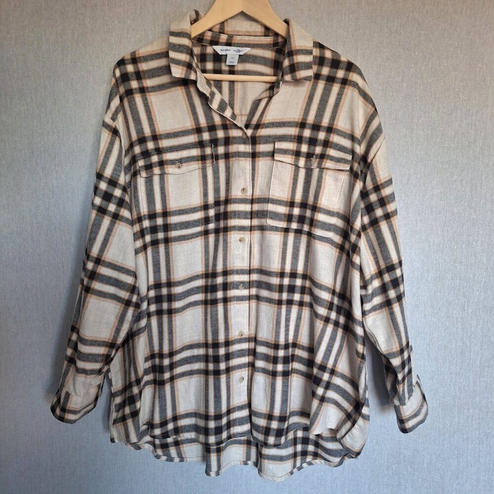 💙 Old Navy Soft Plaid Cotton Flannel Button Down Size 2X Western Fall Country C
